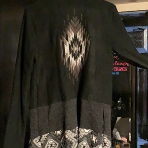 Miss Me Geo Border Grey Western Duster Cardigan